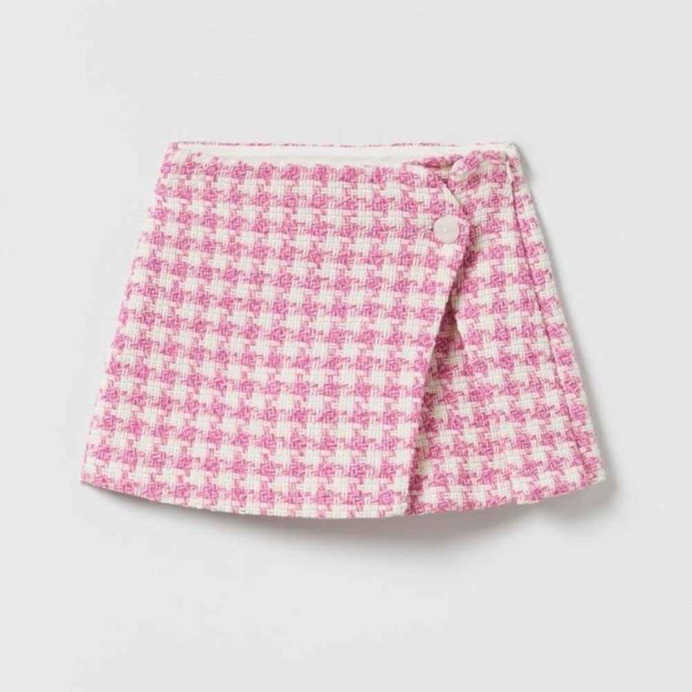 Pink and White Houndstooth Skirt